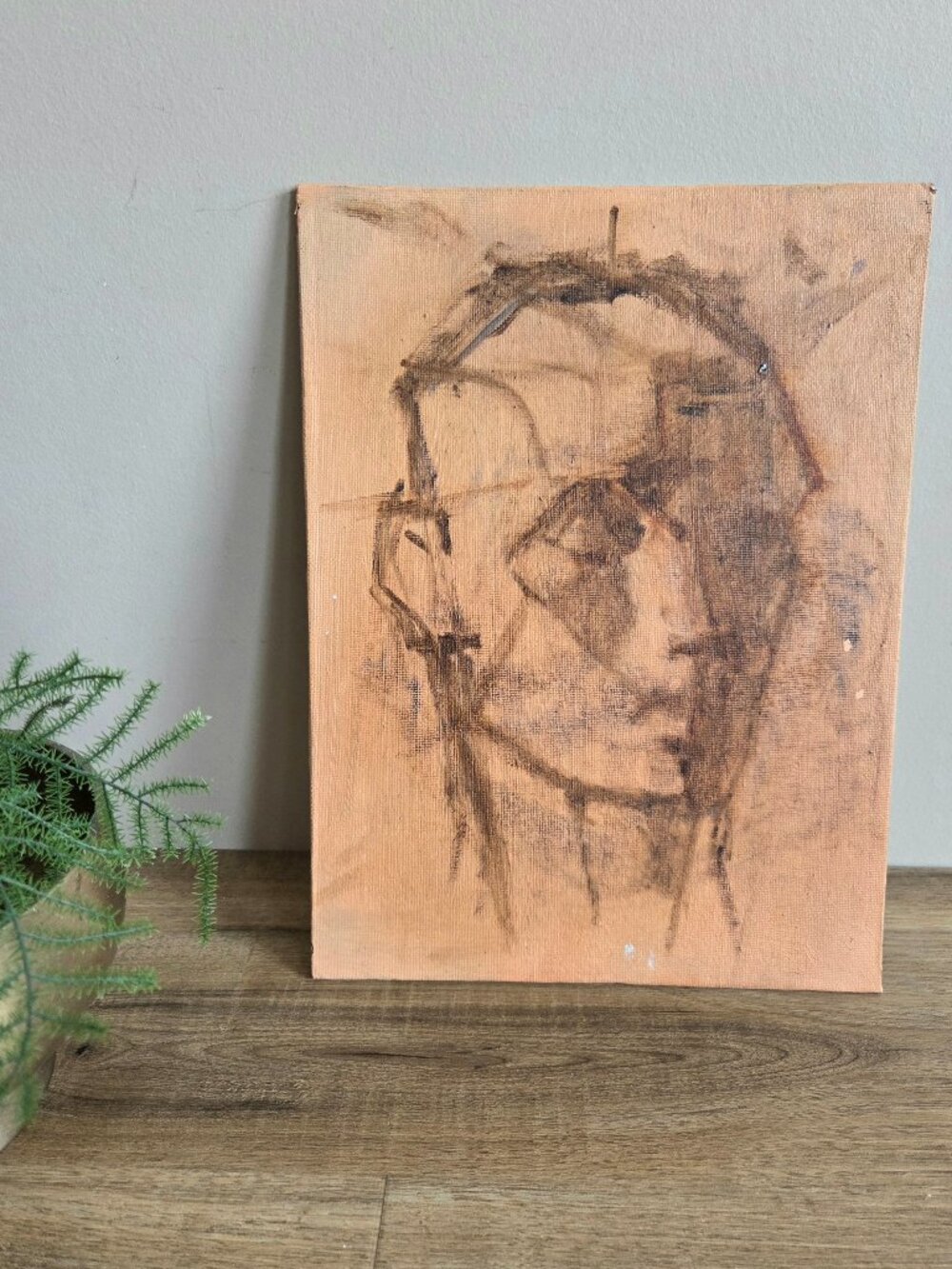 Art Study Sketch on Board Oil Painting Man's Head